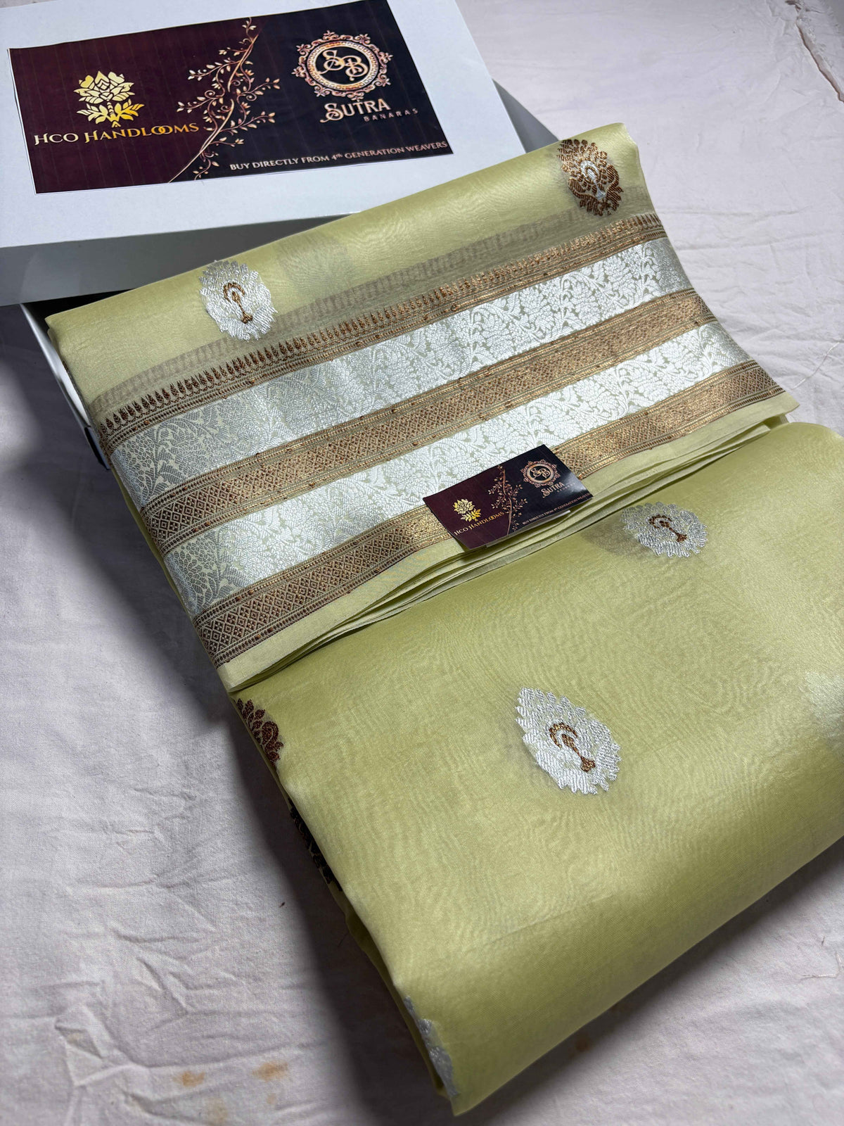 Light Pista Pure Kora Silk Handloom Banarasi Saree - All Over Kadhua Motifs