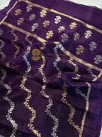 Pure Kora Silk Handloom Banarasi Saree - All-Over Kadhua Lahariya