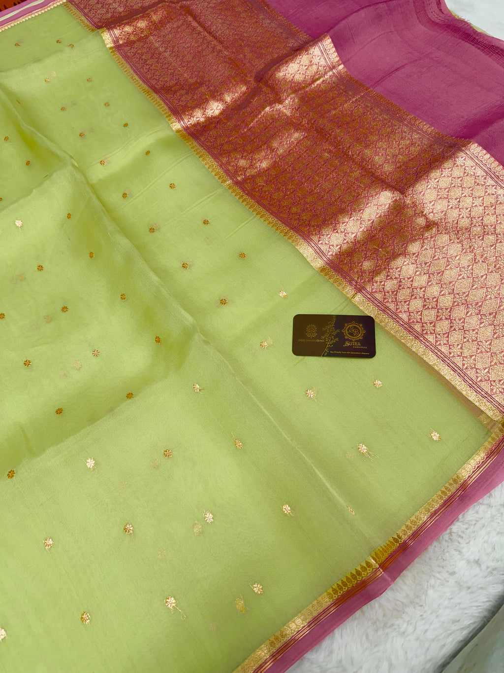 Pure Kora Silk Handloom Banarasi Saree - All Over Small Buti