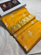 Mustard Pure Katan Silk Handloom Banarasi Saree - All Over Kadhua Motifs