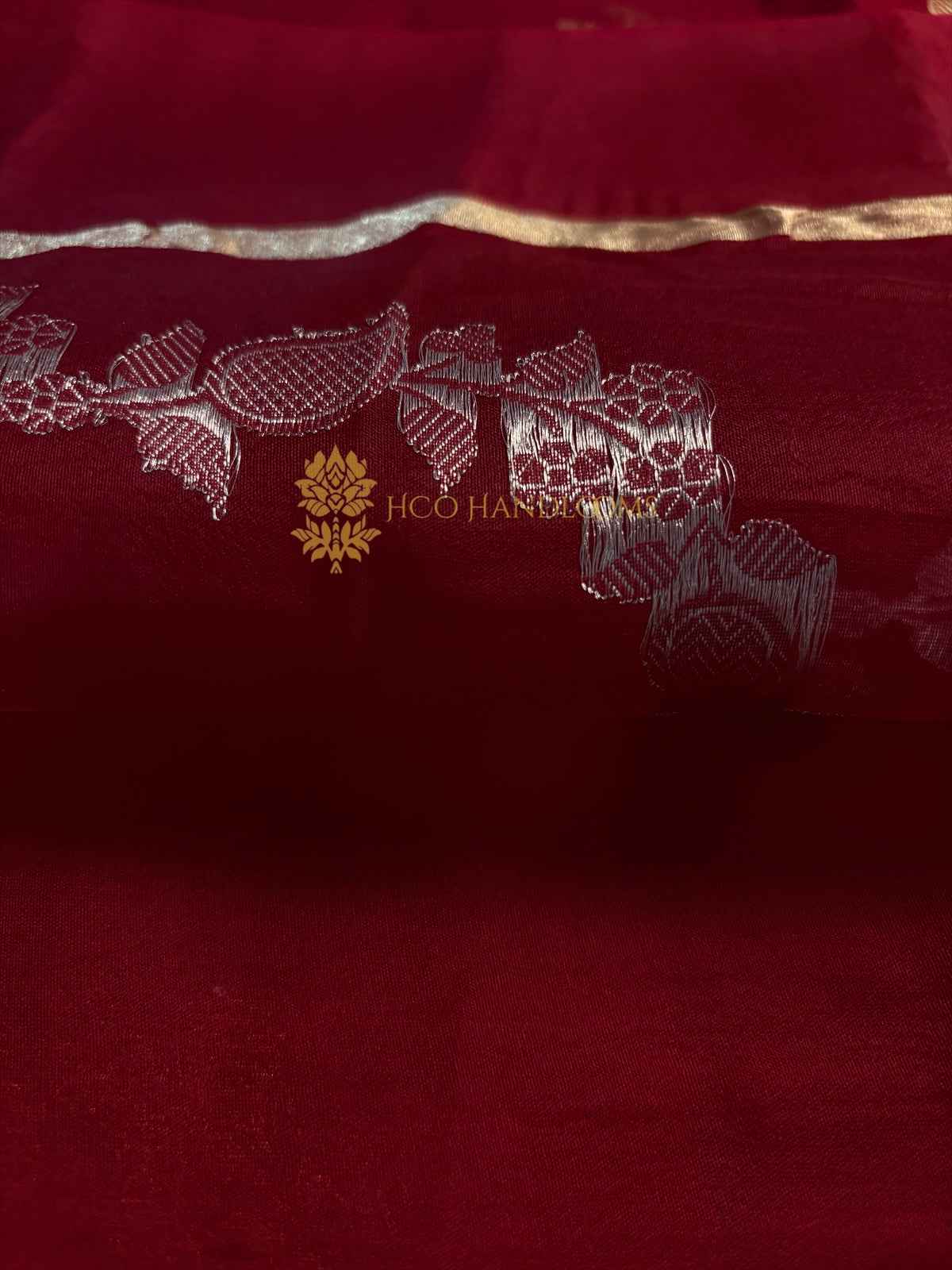 Pure Kora Silk Handloom Banarasi Saree - All Over Kadhua Lahariya