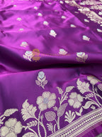 Premium Mashru Katan Silk Floral Motifs Banarasi Saree