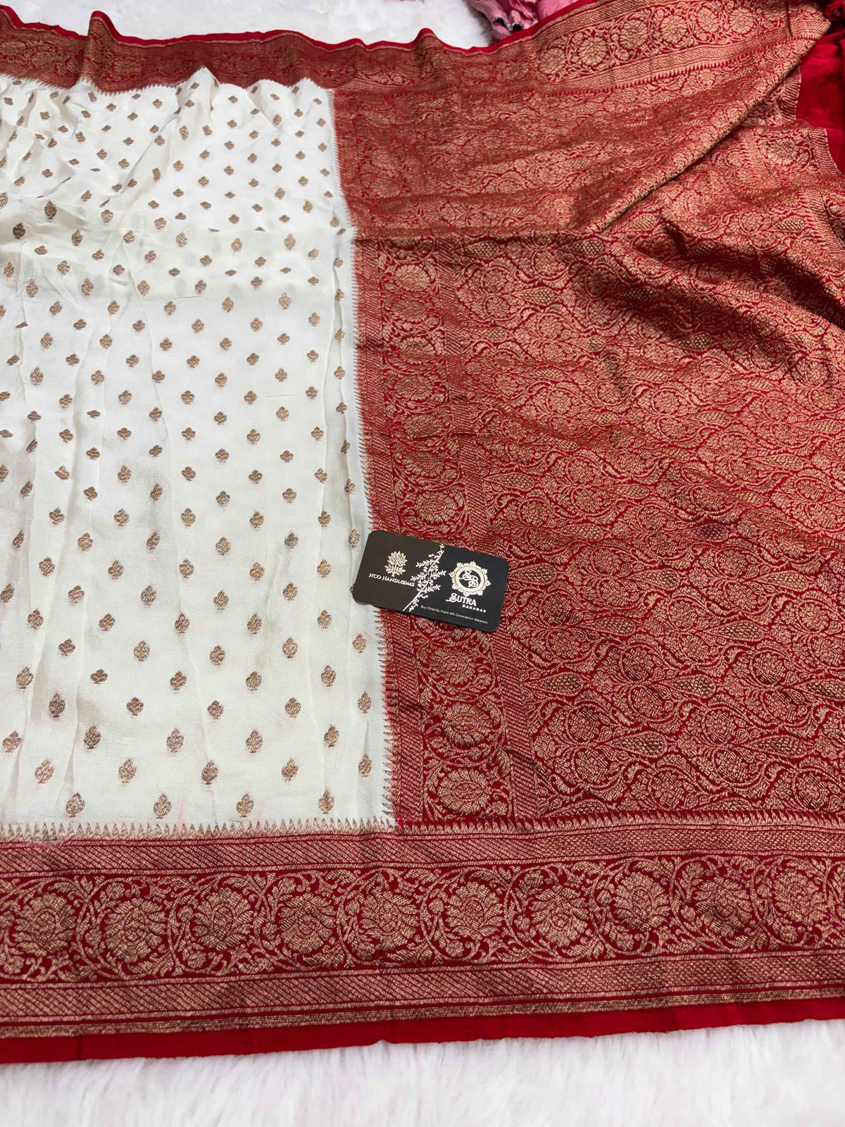 Pure Khaddi Crepe Georgette Silk Handloom Banarasi Saree - All Over Motifs