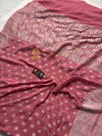 Onion Pink Pure Khaddi Georgette Silk Handloom Banarasi Saree - Water Zari