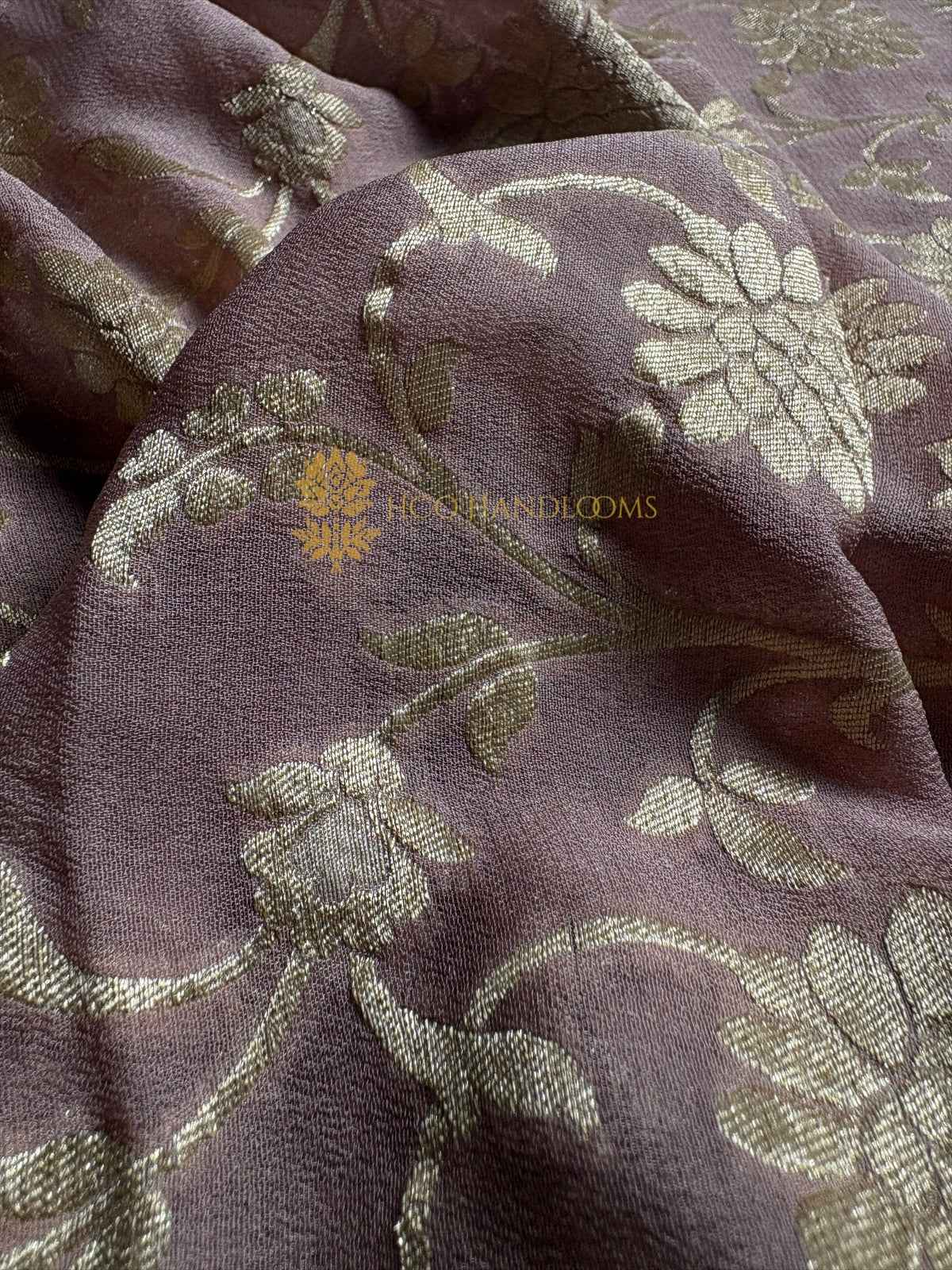 Copper Pure Khaddi Georgette Silk Handloom Banarasi Saree - Water Zari