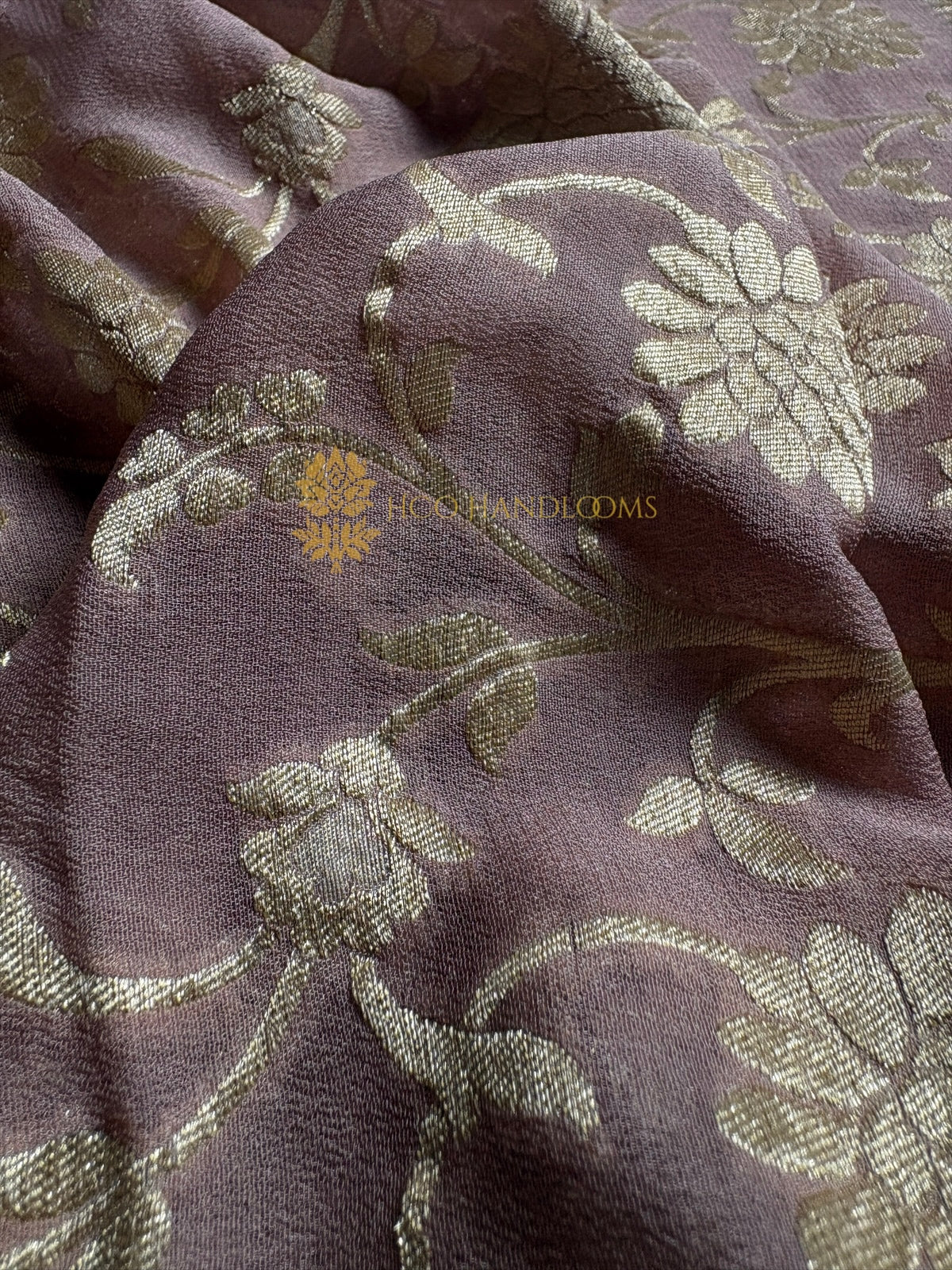 Copper Pure Khaddi Georgette Silk Handloom Banarasi Saree - Water Zari