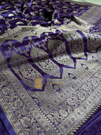 Purple Premium Mashru Katan Silk Floral Jangla Banarasi Saree