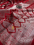 Red Premium Mashru Katan Silk Floral Jangla Banarasi Saree