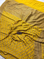 Yellow Pure Khaddi Georgette Silk Handloom Banarasi Saree - Antique Zari