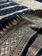 Jet black Pure Khaddi Georgette Silk Handloom Banarasi Saree - Water Zari