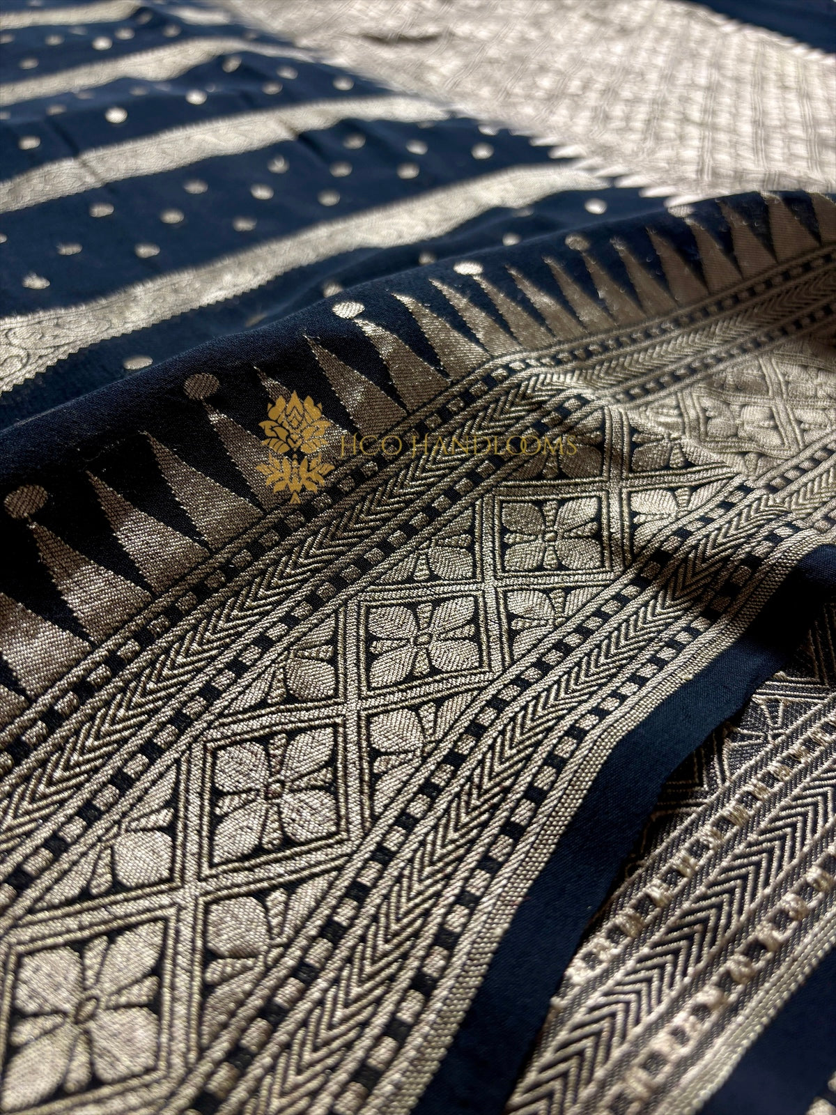 Jet black Pure Khaddi Georgette Silk Handloom Banarasi Saree - Water Zari