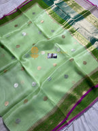Pista Pure Kora Silk Handloom Banarasi Saree - All Over Kadhua Motifs