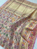 Pure Kora Tissue Jamdani Handloom Banarasi Saree