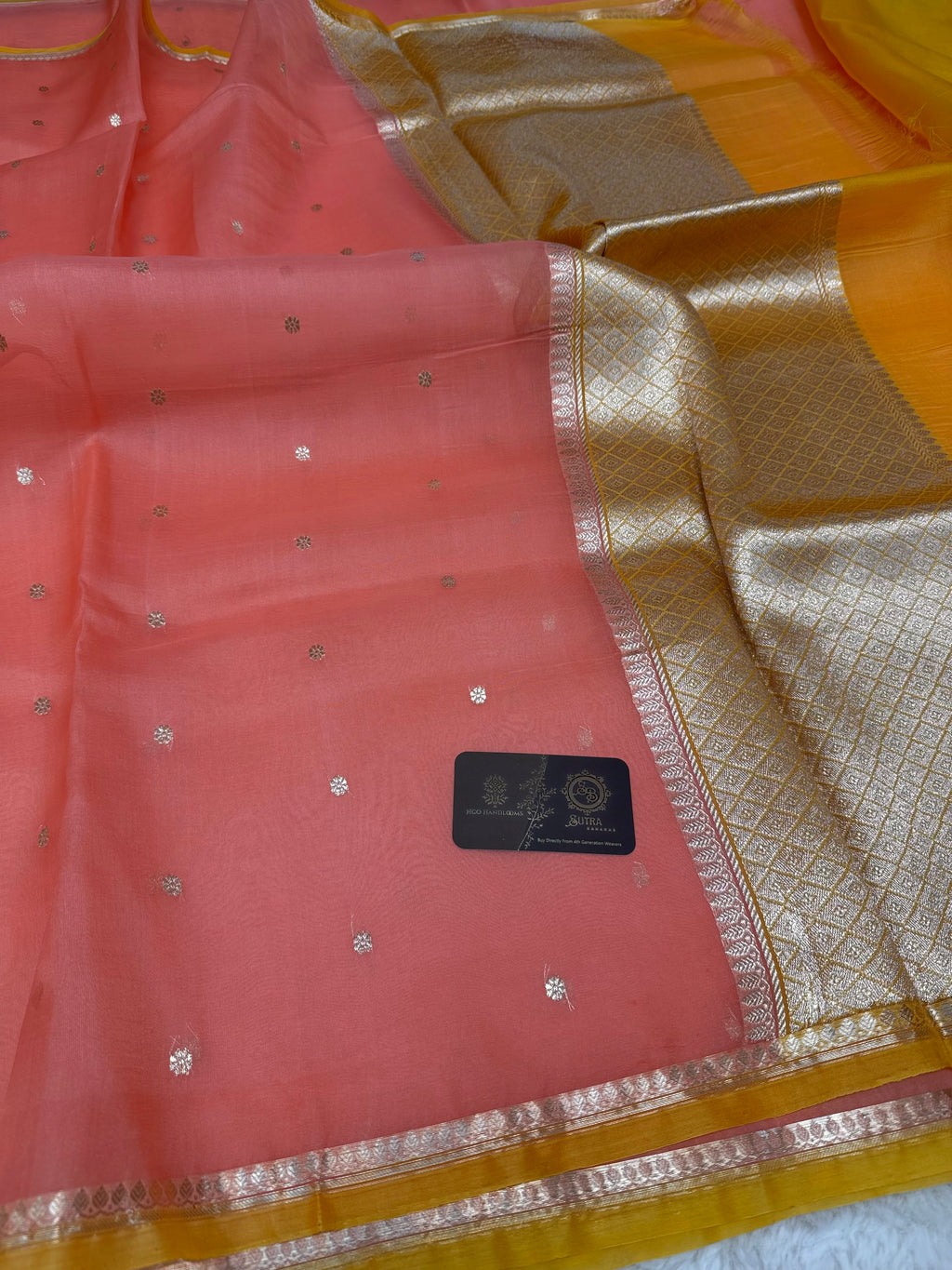 Pure Kora Silk Handloom Banarasi Saree - All Over Small Buti