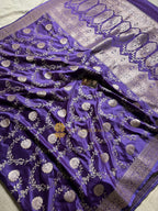 Purple Premium Mashru Katan Silk Floral Jangla Banarasi Saree