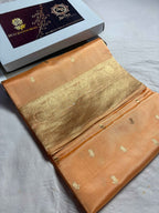 Peach Pure Mango Katan Silk Handloom Banarasi Saree - All Over Kadhua Motifs
