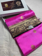 Pink Pure Mango Katan Silk Handloom Banarasi Saree - All Over Kadhua Motifs
