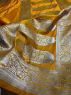 Yellow Premium Mashru Katan Silk Small Booti Banarasi Saree