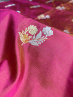 Dual Shade Pink Pure Katan Silk Handloom Banarasi Saree - All Over Kadhua Motifs