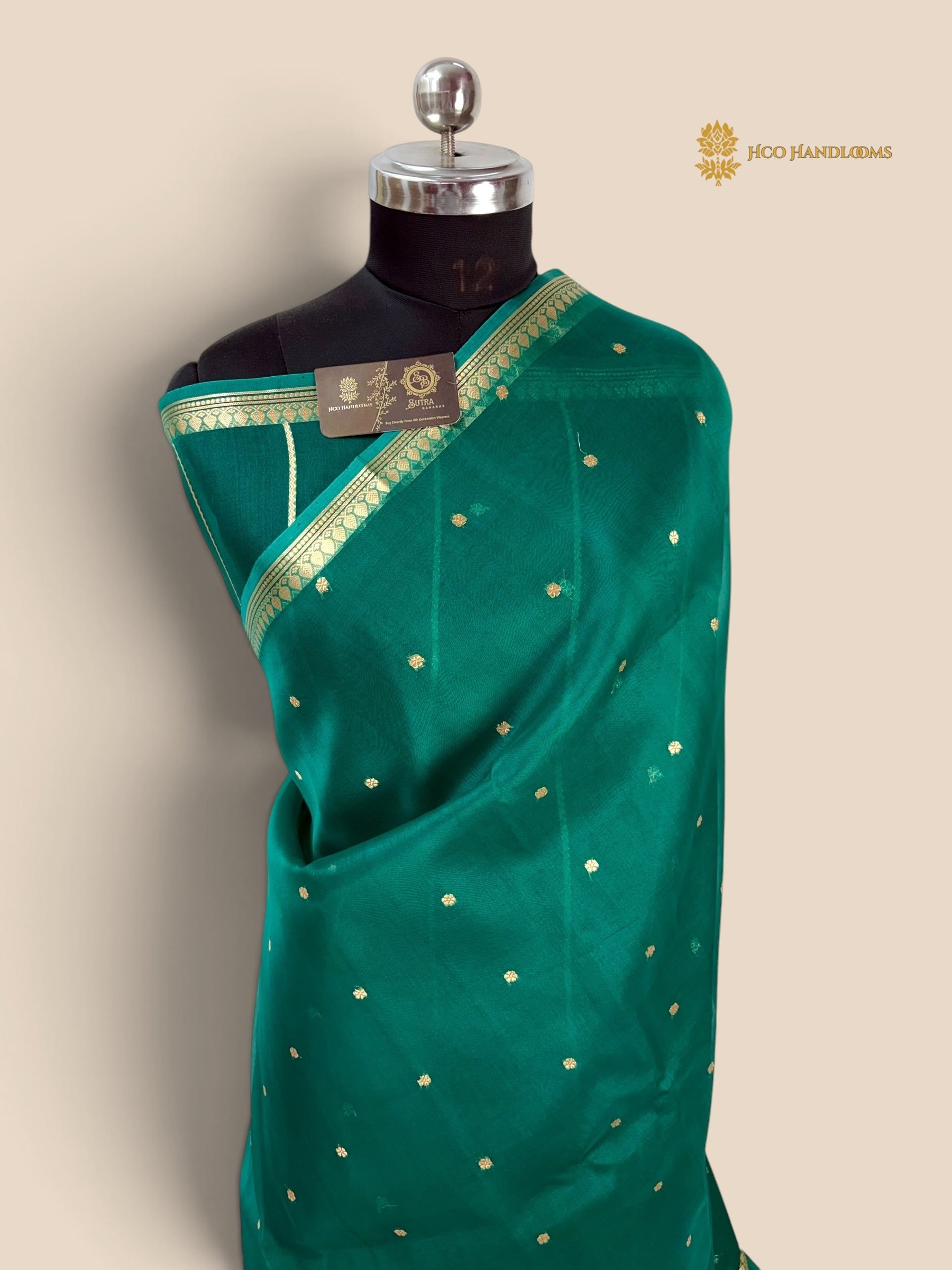 Pure Kora Silk Handloom Banarasi Saree - All Over Small Buti