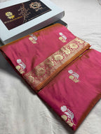 Dual Shade Pink Pure Katan Silk Handloom Banarasi Saree - All Over Kadhua Motifs