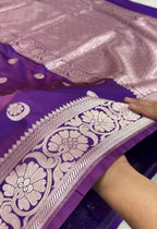 Purple Premium Mashru Katan Silk Banarasi Saree - All Over Chand Tara Design