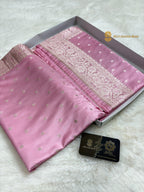 Baby Pink Premium Mashru Katan Silk Banarasi saree - Small Motifs