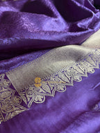 Purple Premium Mashru Katan Silk Floral Jangla Banarasi Saree