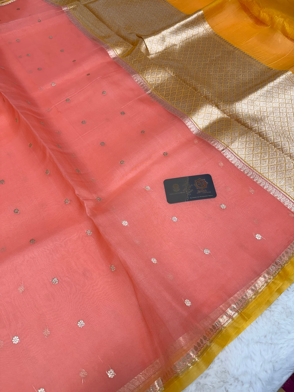 Pure Kora Silk Handloom Banarasi Saree - All Over Small Buti