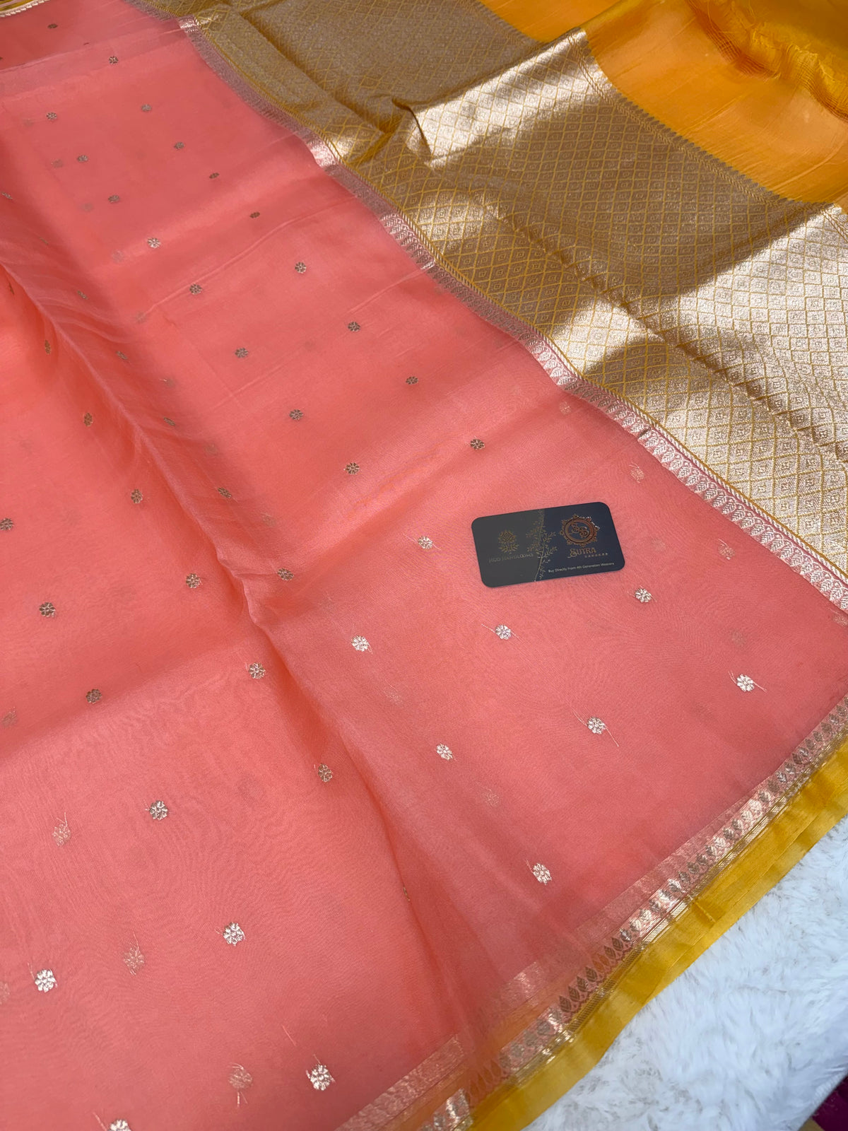 Pure Kora Silk Handloom Banarasi Saree - All Over Small Buti