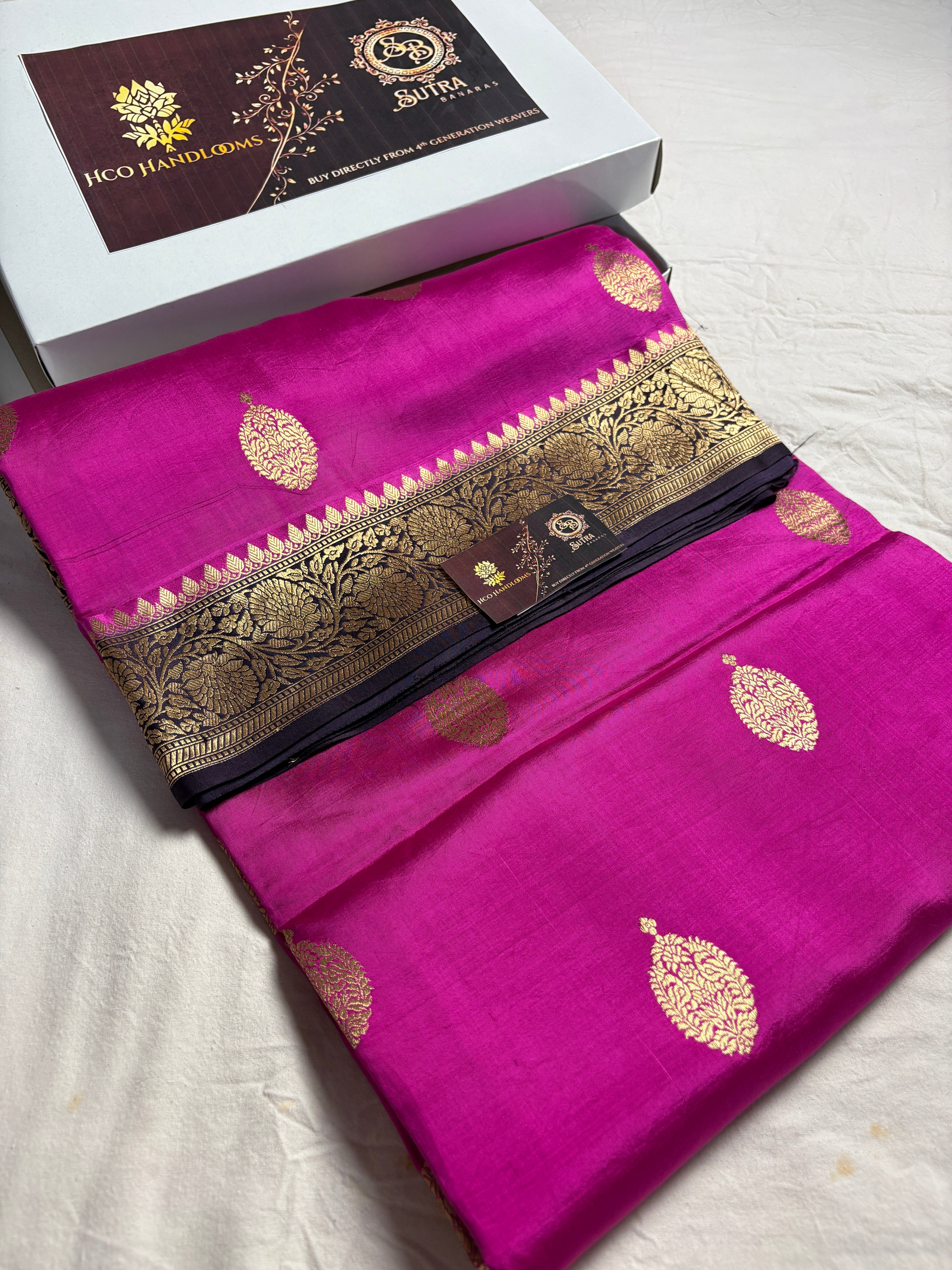 Pink Pure Mango Katan Silk Handloom Banarasi Saree - All Over Kadhua Motifs