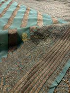 Sea Green Pure Khaddi Georgette Silk Handloom Banarasi Saree - Antique Zari