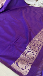 Purple Premium Mashru Katan Silk Banarasi Saree - All Over Chand Tara Design