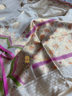 Pure Raw Mango Silk Handloom Banarasi Saree - All Over Meenakari Kadhua Motifs