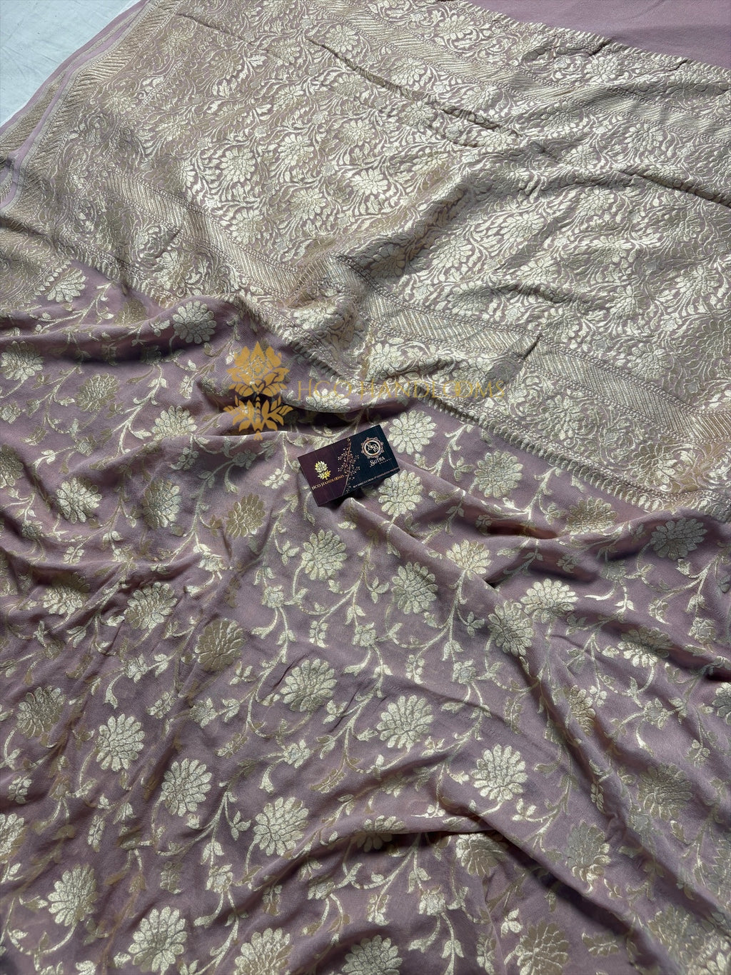 Copper Pure Khaddi Georgette Silk Handloom Banarasi Saree - Water Zari