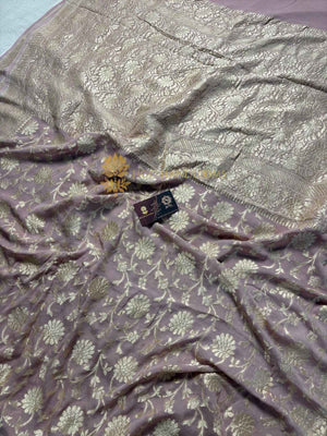 Copper Pure Khaddi Georgette Silk Handloom Banarasi Saree - Water Zari