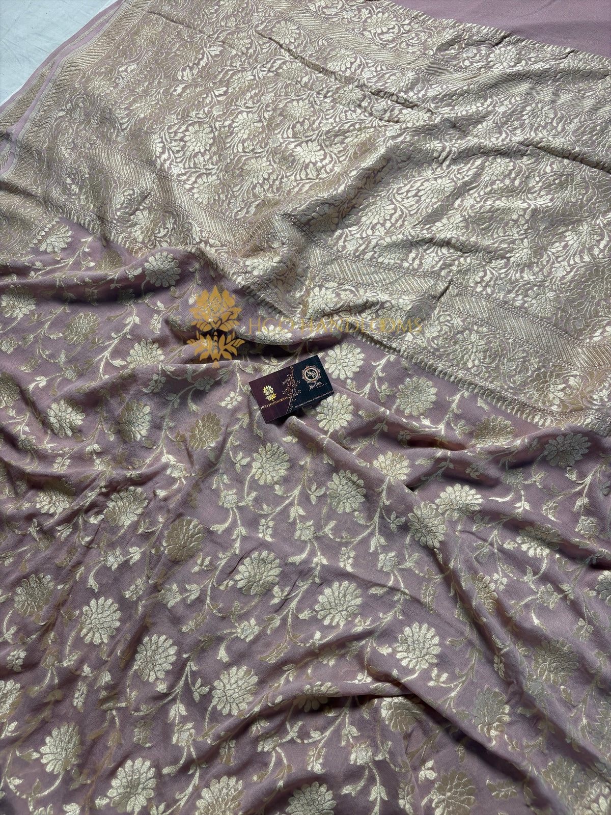 Copper Pure Khaddi Georgette Silk Handloom Banarasi Saree - Water Zari