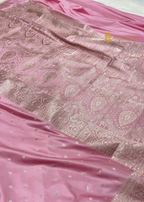 Baby Pink Premium Mashru Katan Silk Banarasi saree - Small Motifs