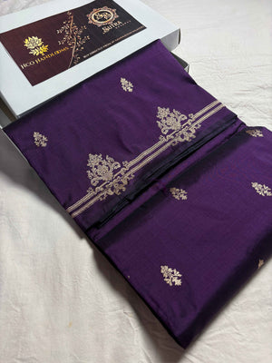 Purple Pure Katan Silk Handloom Banarasi Saree - All Over Kadhua Motifs