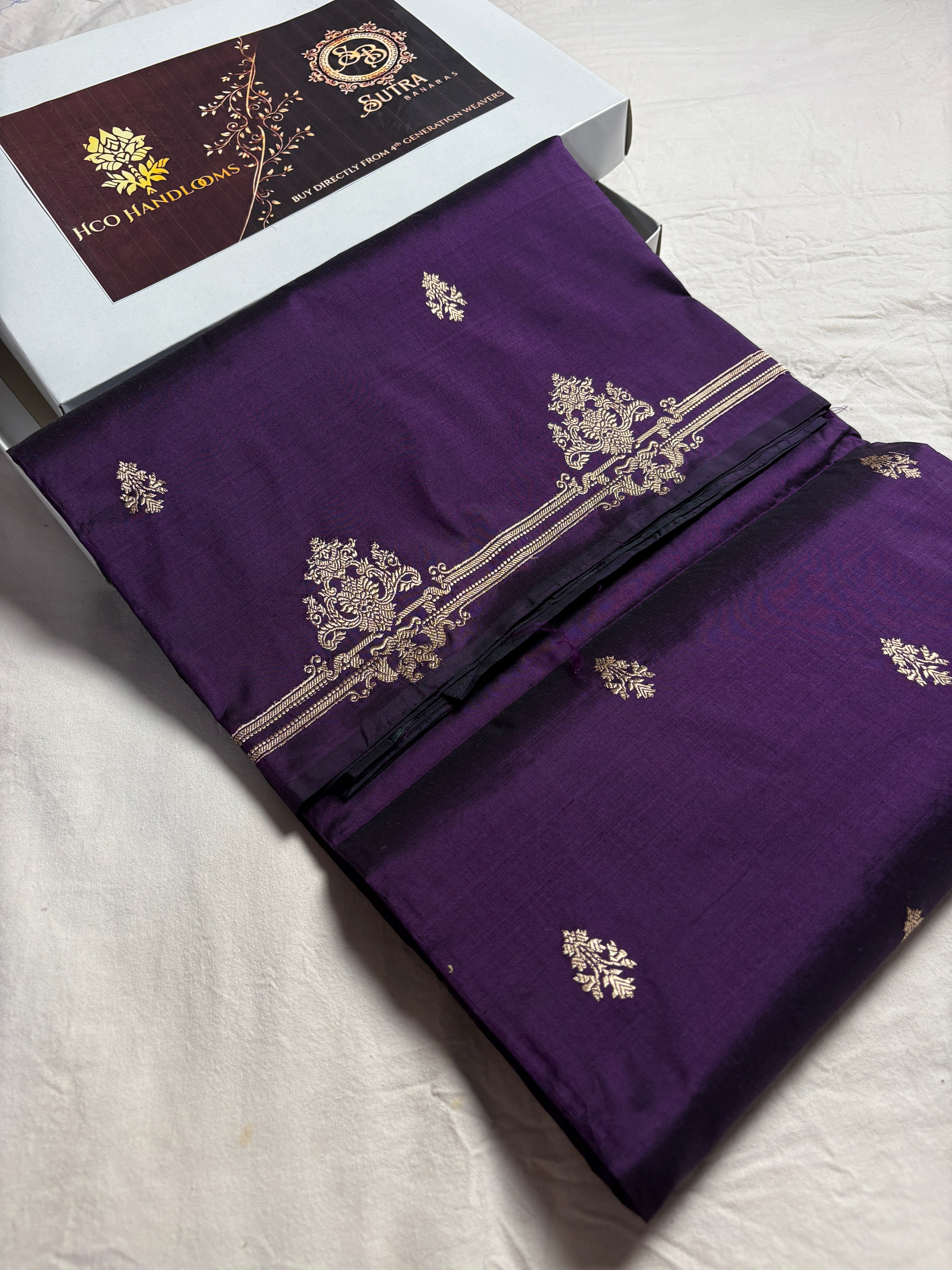 Purple Pure Katan Silk Handloom Banarasi Saree - All Over Kadhua Motifs