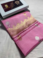 Pink Pure Raw Mango Silk Handloom Banarasi Saree - All Over Kadhua Motifs