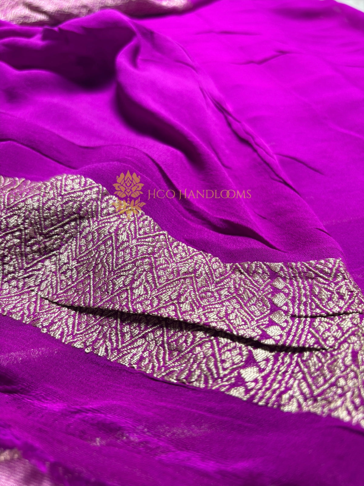 Magenta Pure Khaddi Georgette Silk Handloom Banarasi Saree - Water Zari