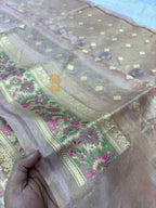 Pure Kora Tissue Jamdani Handloom Banarasi Saree