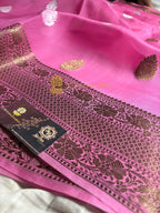 Pink Pure Kora Silk Handloom Banarasi Saree - All Over Kadhua Motifs