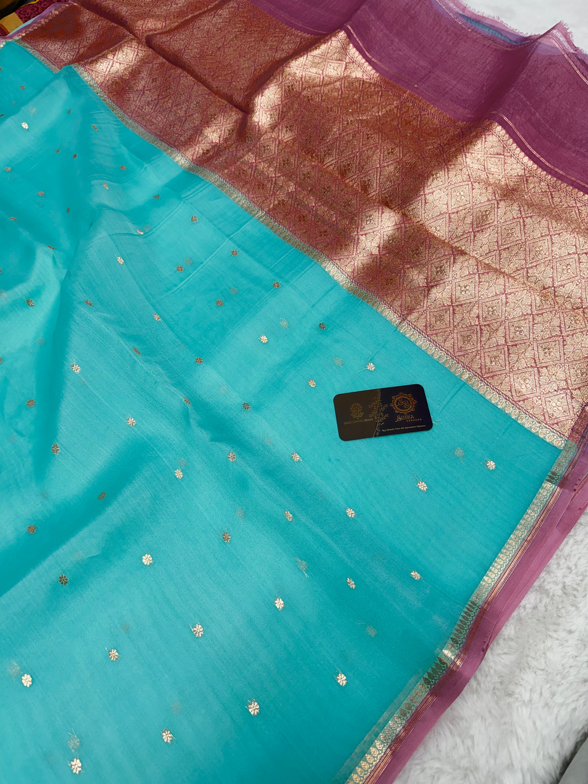 Pure Kora Silk Handloom Banarasi Saree - All Over Small Buti
