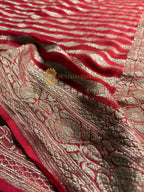Red Pure Khaddi Georgette Silk Handloom Banarasi Saree - Antique Zari