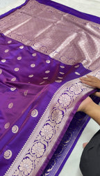 Purple Premium Mashru Katan Silk Banarasi Saree - All Over Chand Tara Design