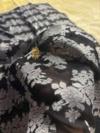 Black Pure Khaddi Georgette Silk Handloom Banarasi Saree - Silver Zari