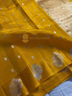 Pure Raw Mango Silk Handloom Banarasi Saree - All Over Kadhua Motifs