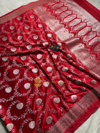 Red Premium Mashru Katan Silk Floral Jangla Banarasi Saree